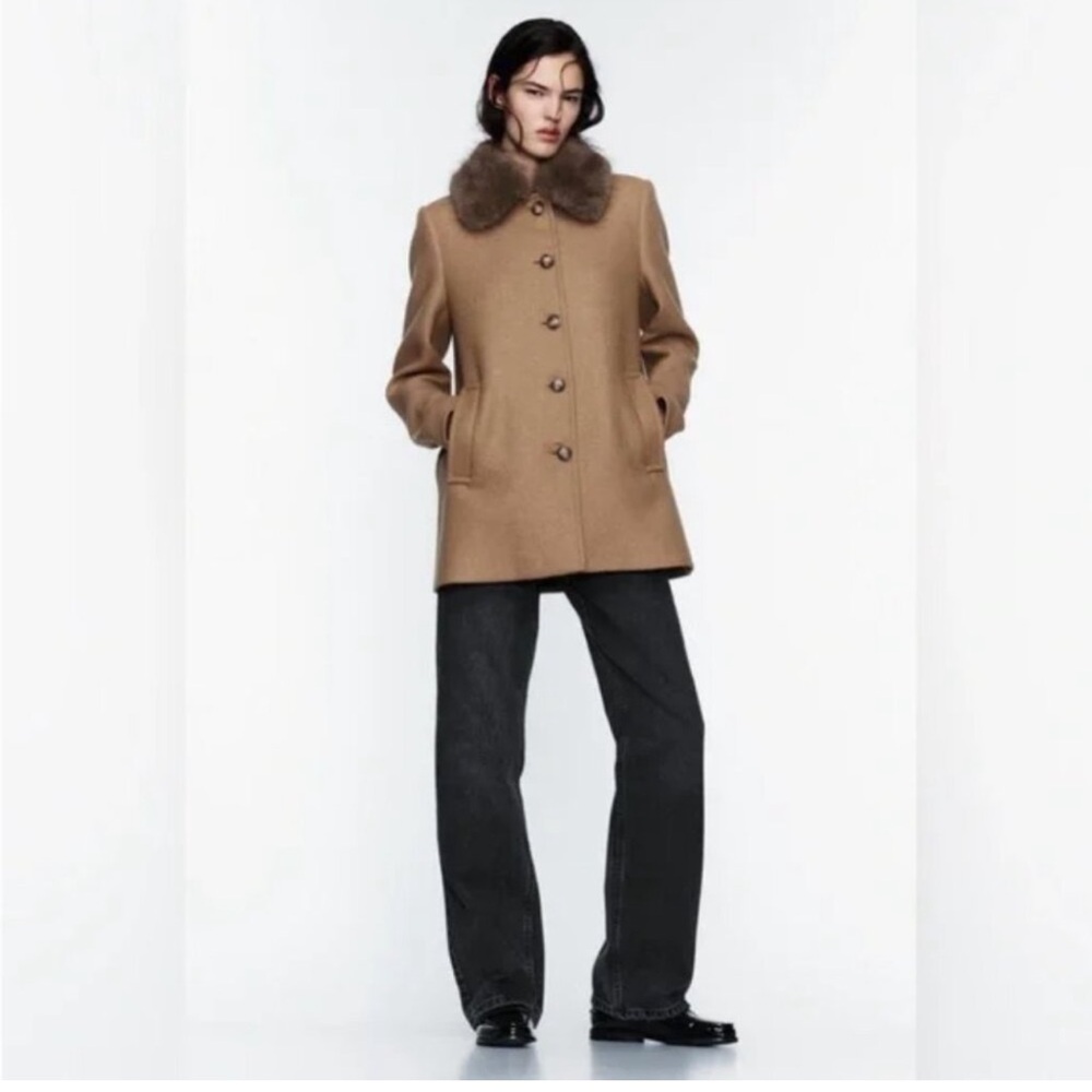 ZARA WOOL BLEND COAT WITH FAUX FUR COLLAR Size XS, M NEW WITH TAG!